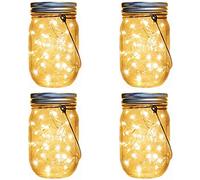 Solar Lanterns Mason Jar Hanging Lights,4 Pack 30 LED Lights String Fairy Firefly Starry Jar Lights (Mason Jars/Hangers Included),for Patio Garden Wedding Table Mason Jar Decor Solar Lantern Lights