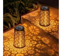 Solar Lanterns Outdoor Garden, 2 Pack Metal Solar Powered Waterproof LED Lights - Decorative Light Garden Ornaments for Patio Yard, Gifts for Women Mum Grandma