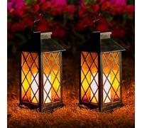 Solar Lanterns Outdoor Garden, 2 Pack Outdoor Lanterns for the Garden, Flickering Moroccan Style Solar Lanterns for Outside, Auto On/Off, IP44 Waterproof Warm White LED for Patio, Pathway, Yard