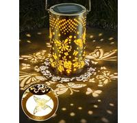 Solar Lanterns, Outdoor Hanging Lanterns, Butterfly Hollowed Metal Decoration Lantern, IP65 Waterproof Solar Lantern, Hanging Solar Garden Lights for Decoration, Patio, Lawn, Backyards