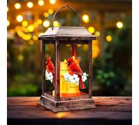 Solar Lanterns Outdoor Hanging Lanterns, Metal with Glass Cardinal Solar Lights, Waterproof Decorative Lantern Garden Decor for Outside Table Patio Yard, Memorial Gifts Grave Decorations for Cemetery
