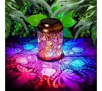 Solar Lanterns Outdoor Hanging Solar Lights with Butterfly and Tulip Pattern 2 Light Modes IP65 Waterproof Auto On Off Metal Lantern for Garden Patio Yard