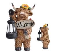 Solar Lawn Statues - Resin Animal Figurines, Weatherproof Outdoor Garden Decor | Highland Cow Figurines with Solar Lighting for Patio Yard Porch Balcony Home Flower Beds Outdoor Spaces
