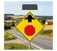 Solar LED 24" Stop Ahead Road Sign, Engineering-Grade High-Strength Membrane Heavy Duty Metal Frame Warning Sign(24")