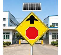 Solar LED 24" Stop Ahead Warning Sign, Engineering-Grade High-Strength Membrane Heavy Duty Metal Frame Road Sign(24")