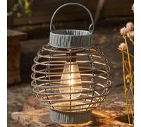 Solar LED Brown Grey Rattan Style Filament Hanging Outdoor Garden Table Lantern