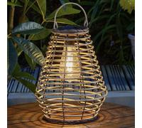 Solar LED Brown Grey Rattan Style Filament Hanging Outdoor Garden Table Lantern