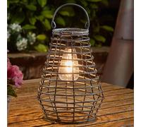 Solar LED Brown Grey Rattan Style Filament Hanging Outdoor Garden Table Lantern