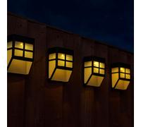 PowerTek Pack of 4 Solar Powered LED Fence/Wall Lights, On/Off Switch, ABS Black Plastic, W8.7 x D4.8 x H11.5cm