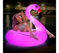 Solar LED Flamingo Pool Float for Adults - Inflatable Swim Ring with Lights - Night Floats for Pool/Beach/Lake Parties