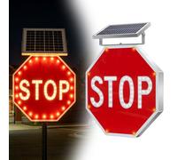 Solar LED Flashing Stop Sign, High Visibility Traffic Stop Sign, IP65 Dustproof Octagon Structure, 500M Clear View for Construction Zone, Farm Road and Street Crossing(30")