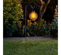 2 Pack Solar Power LED Realistic Flame Lantern Stake Lights | Hanging Garden Pathway Shepherd's Crook