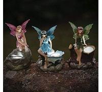 Solar LED Garden Ornaments Fairy 3pc Set Nymph Statues Light Up Angels 14cm