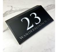 Solar LED House Number Sign - Backlit Illuminated Door Plaque for Wall - Weatherproof Modern House Sign for Outside Use (Style 1)