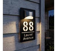 Solar LED House Numbers Plaques - Waterproof Illuminated Address Sign for Outside Wall & Front Door, Personalized Custom Option for Yard & Patio(Black)