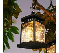 Solar LED Lantern Garden Decoration Lamp, Outdoor Waterproof Table Light, Freestanding Hanging Antique-Inspired Design Twinkling Candle Effect(001)