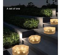 Solar LED Light Outdoor Waterproof Hexagon Solar Power Garden Light Ice Brick Lamp Decor for Patio Stair Garden(A)