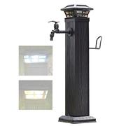 Solar LED Outdoor Garden Water Column, Aluminum Alloy Floor Hydrant with Double Spout Faucet and Spray Gun for Irrigation