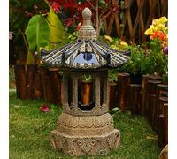 Solar LED Pagoda Lantern - Outdoor Zen Garden Japanese Lantern for Landscape, Patio, Porch, Yard Art Decor - Stone Finish