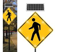 Solar LED Pedestrian Crossing Sign, Blinking Reflective Traffic Warning, Waterproof Road Safety Indicator for Parks Schools Communities
