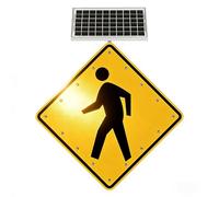 Solar LED Pedestrian Crossing Warning Sign, 36" Diamond High Brightness Flashing Traffic Beacon, Auto On/Off IP65 Waterproof for School Zone & Street Safety(24in)