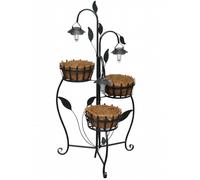 Solar LED Plant Rack Brown Black 47x48x109cm Coconut Fiber & Cast Iron 3-baskets