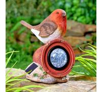 Solar LED Robin On Rock, Solar Powered Garden Robin Bird Ornamnet with Illuminated Rock, Light up Garden Figurine Automatic Sensor Gives 6-8 Hours Light Output, Bird Statue for Decoartion