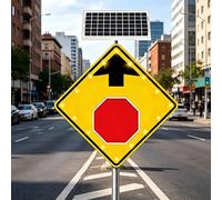 Solar LED Stop Ahead Sign 24/30", Heavy Duty Metal Frame Engineering-Grade High-Strength Membrane Road Warning Sign(30'')