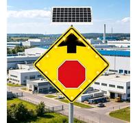 Solar LED Stop Ahead Sign 24", Heavy Duty Metal Frame Engineering-Grade High-Strength Membrane Diamond Road Warning Sign(30'')