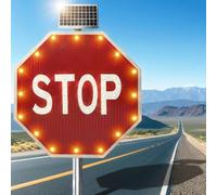 Solar LED Stop Sign, 24'' 30'' Solar Powered LED Blinking Stop Signs, Traffic Road Warning Sign with Reflective Film for Street Driveway School Factories