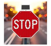 Solar LED Stop Sign - Reflective, IP65 Weatherproof for Driveway