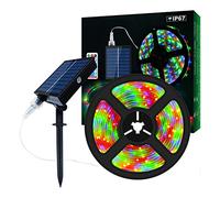 Solar LED Strip, 5 m Solar Powered RGB Colour Changing LED Strip, USB Power Cable for Charging the Solar Panel, with 8 Lighting Modes, Waterproof Decorative Fairy Lights for Patio, Yard, Trees