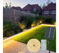 Solar LED Strip Lights Outdoor, 5M 320 LED Lights Strip with Remote 8 Modes Solar Garden Lights Outdoor Waterproof Rope Light for Fence Porch Gazebo Trees Backyard Decor(Warm White)