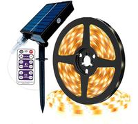 Solar LED Strip Lights Outdoor,SUAVER Waterproof Solar & USB Powered Flexible LED Light Strip with Remote Dimmable Rope Ligts for Cabinet Stair Garden Porch Patio Gazebo Decor (Warm white, 3m 180LED)