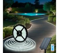 Solar LED Strip Lights Outdoor Waterproof White Solar Rope Light 32.8 FT with 8 Modes Remote Control Timer Dusk to Dawn Self-Adhesive Cuttable Lighting for Outside, Step, Garden, Pool
