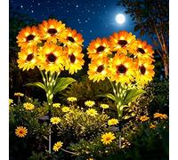 Solar LED Sunflower Garden Lights Waterproof LED Flower Solar Lights Auto On Off Solar Powered Garden Stake Lights for Pathway Patio Lawn Balcony Yard Grave Decoration (Yellow sunflower B,2 PCS)