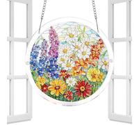 Solar Light Catcher, Flat Hanging 19 cm with Chain Included, Acrylic Window with Floral Design - Suitable for Porch, Garden, Balcony, Bedroom, Entrance, Mothers, Women and