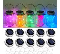 Solar Light for Mason Jars 20 LED Outdoor Fairy String Light Lids with Hangers for Jar Lantern Waterproof Rust Resist for Patio Lawn Garden Decor No Jars 10 Pack (Red, Blue, Green, Purple,Yellow)