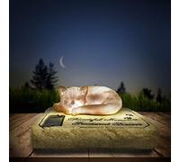 Solar Light Memorial Stones with Sleeping Cat Statue - Auto Glow Night Cat Grave Markers - 8"x6.5"x3"