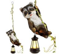 Solar Light Outdoor Statues, 6.9" H Resin Rabbit Climbing On A 23.6" L Vine with LED Lantern, Waterproof Hanging Bunny Figurine with Hook for Easter Yard Garden Wall Balcony Tree Decoration