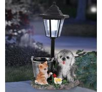 Solar Light Outdoor Statues, Dog and Cat Lantern for Garden Decor, Garden Ornaments with Post Light Lantern IP66 Waterproof Solar Lights , White Light, Gardening Gifts for Women