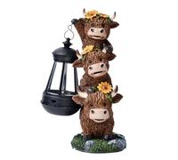 Solar Light Statue, Solar Highland Cow Gnome Statue, Resin Garden Decor with Solar Lantern (Waterproof), Funny Outdoor Ornament, Ideal for Patio, Yard, Pathway