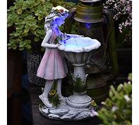 Solar Lighted Girl by Bird Bath Sculpture -Garden Resin Figurines Statue Angel Figure Sculpture Flower With Solar LED Light Decor Ornament for Patio,Lawn,Yard Very personal(A)