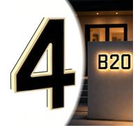 Solar Lighted House Numbers for Outside, 6.7/9 Inch Waterproof LED Illuminated Address Sign, Solar Powered Backlit Modern House Numbers, Easy Install for Home Yard Exterior (#4,9 in)