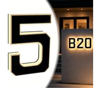 Solar Lighted House Numbers for Outside, 6.7/9 Inch Waterproof LED Illuminated Address Sign, Solar Powered Backlit Modern House Numbers, Easy Install for Home Yard Exterior (#5,9 in)