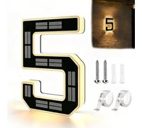 Solar Lighted House Numbers, Large 9 Inch Waterproof LED Light up House Numbers for Outside, Modern Illuminated Address Plaques for Exterior Night Visibility, Solar Sign Dusk to Dawn (5,4.7Inch)