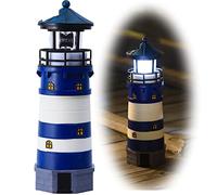 Solar Lighthouse Ornament - 30cm Tall Solar Lighthouse with Rotating Beacon, 360 Degree Rotating Lighthouse Decoration, Best Lighthouse Gifts for Children(Round Blue)