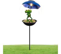Solar Lighting - Feeder for | Decorative Metal Solar Lighting with Frog Statue, Sturdy Post Tray for Garden, Balcony, Lawn, Patio, Outdoor Landscape and Decor