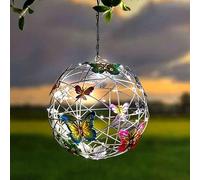 Solar Lights Colorful Butterfly Garden Lights Garden Hanging Solar Light Round Ball Light Waterproof Weaving Lamp Garden Decoration Decorative Nightlight Pathway Outdoor Ornament (Multicolor)