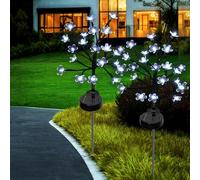 Solar Lights for Outdoor Garden, 2 Pack 16 LED Solar Branches Outdoor, Solar Light Garden Lights with Cherry Blossoms for Patio, Balcony Decoration - White Light